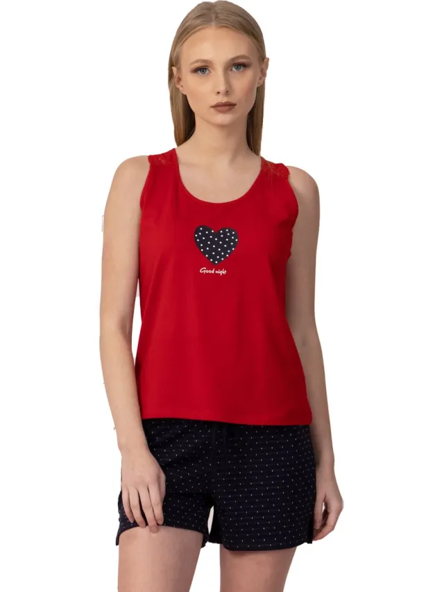 Vanilla Heart dames shortama - Pyjamasets - Egyptisch katoen - PJ8925 - Rood