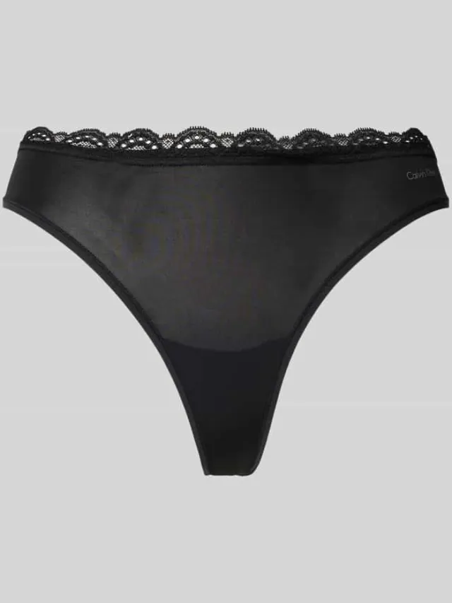 Calvin Klein String met kantgarnering Zwart