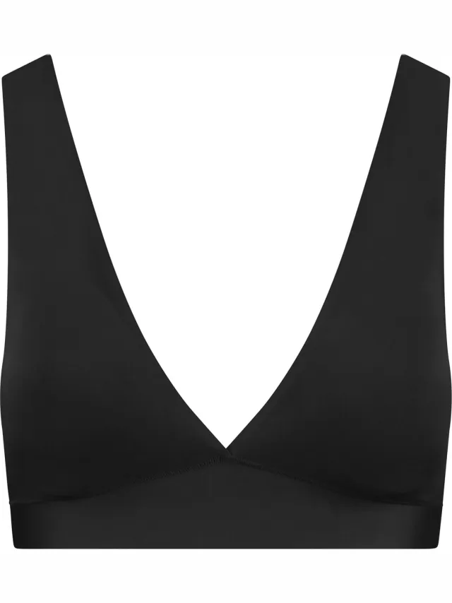 Bye Bra Deep Plunge Bralette, zonder beugel, lichte ondersteuning met brede bandjes, uitneembare vulling, naadloze shapewear voor laag uitgesneden outfits, beige en zwart (VK, Alpha, M, Regular, Regular, Standard, Black)