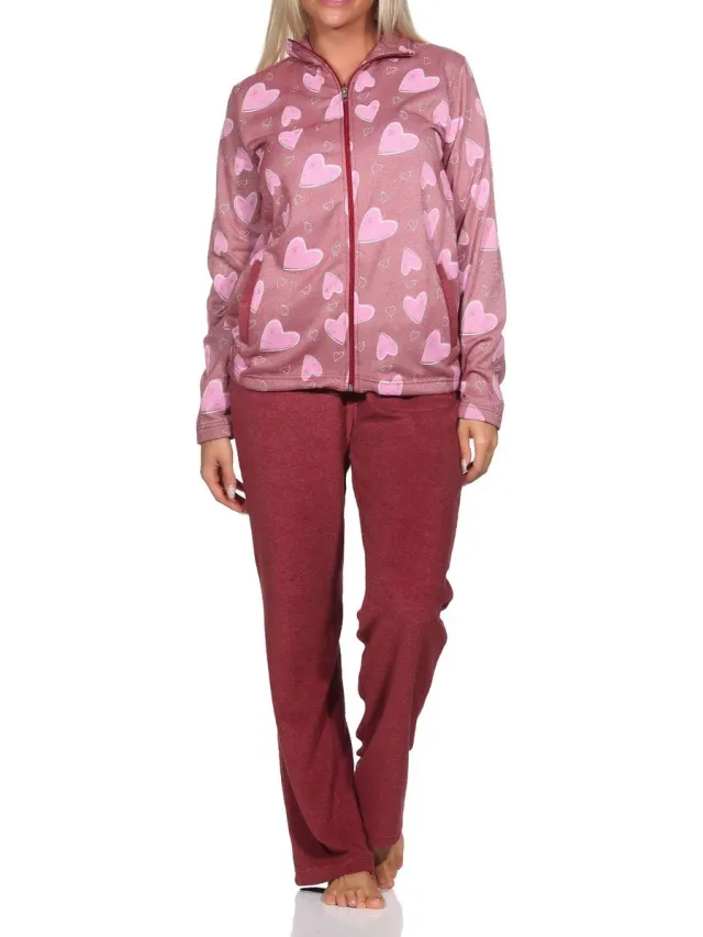Normann Dames Lange Mouw Homewear in Heart Optics - Ook in Oversize beere