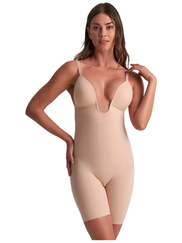 Bye Bra Sculpting shapewear body met diepe V-hals beige