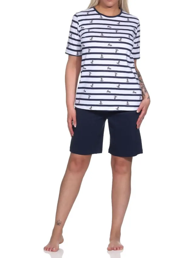 Normann dames shorty pyjama met korte mouwen in Maritime Optics - Ook in oversizes marine