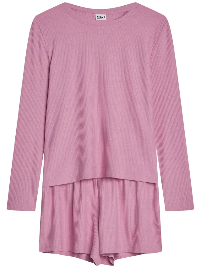 ESOTIQ BLOOVII Kaelan - Damespyjamaset - Lange mouwen - Korte broek - Roze