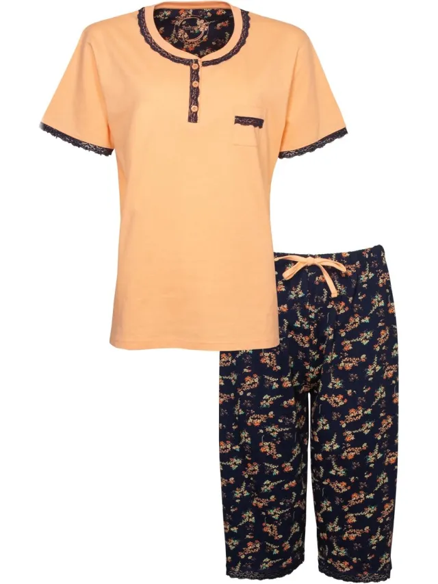 Tenderness Dames Pyjama - Katoen - Polo Sluiting - Geel/Blauw