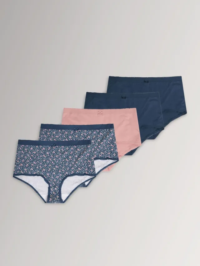 Yours Yourset 5Pack Marineblauwe Maxislips Met Kleine Bloemenprintsize 46-48 Blue