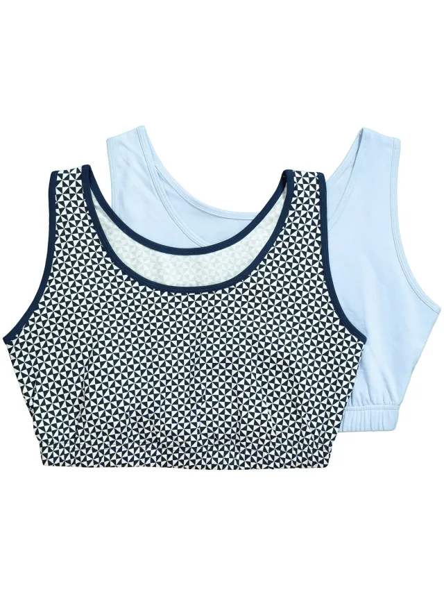 Ulla Popken Dames - Bustiers set van 2 stuks harten/effen ronde hals - Lichtblauw - Maat 46+