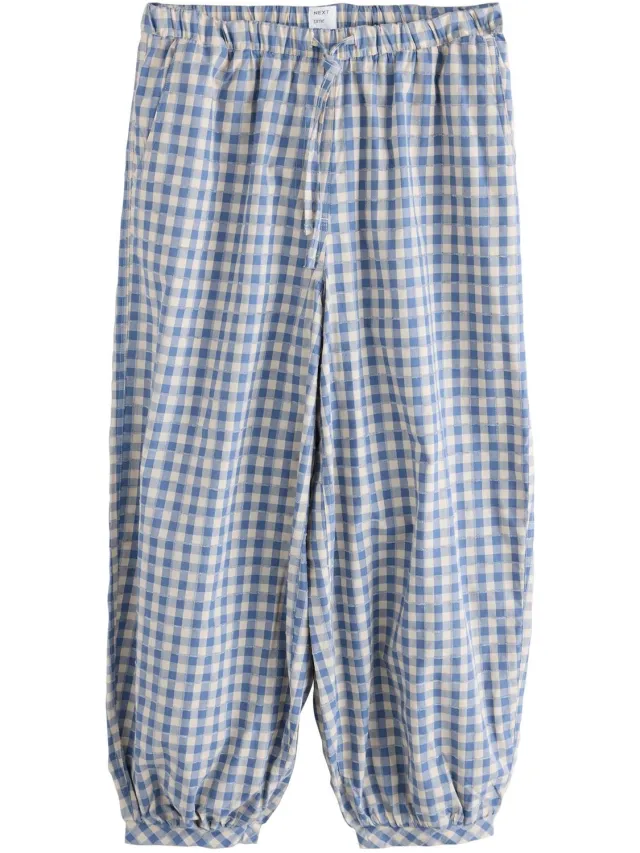 Next Dames - Geweven pyjamabroek met ballonpijpen - Tall - Blauw Blue Gingham