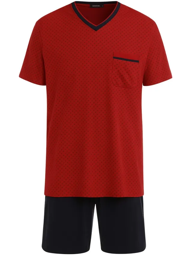 Götzburg Gotzburg heren shortama - V-hals - rood met blauw en wit dessin