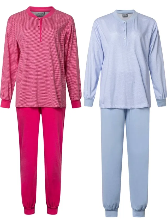 Lunatex 2 dames pyjama's 124247 - 100% katoen - roze en blauw