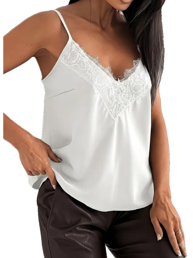 Currero Top Met Kant Dames - Topje - Kleding - Shirt - Blouse - Kort - Volwassen - Wit
