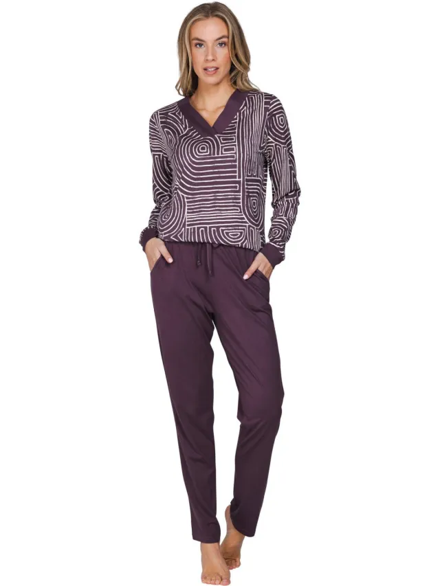 Pastunette Lunar Lines pyjamaset donkerpaars/wit
