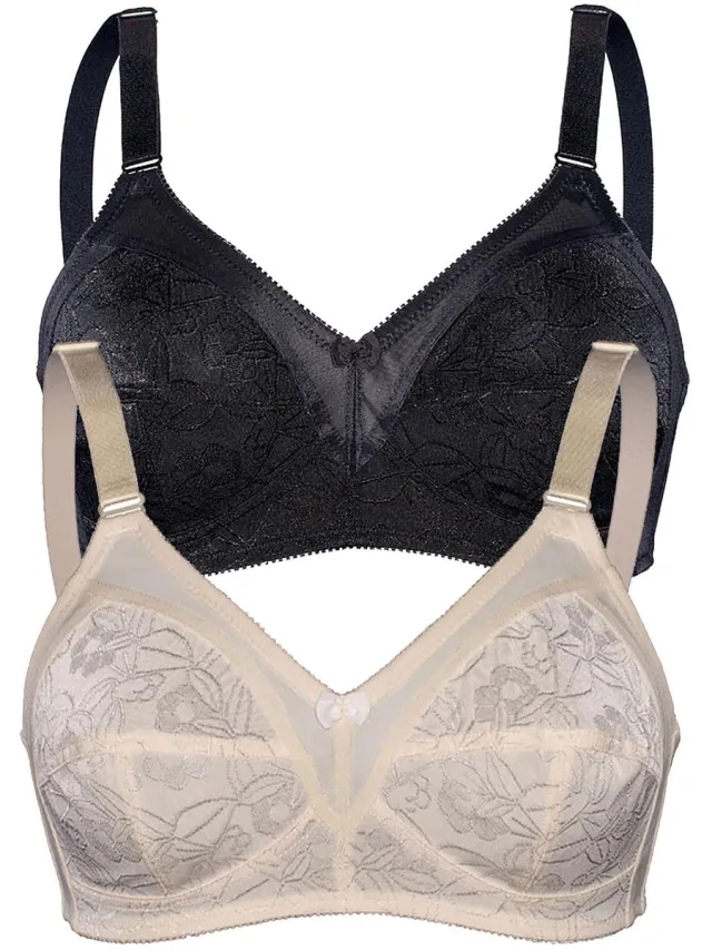 Sassa Verpakking van 2 Zachte BH GLANZEND JACQUARD Champagne Zwart