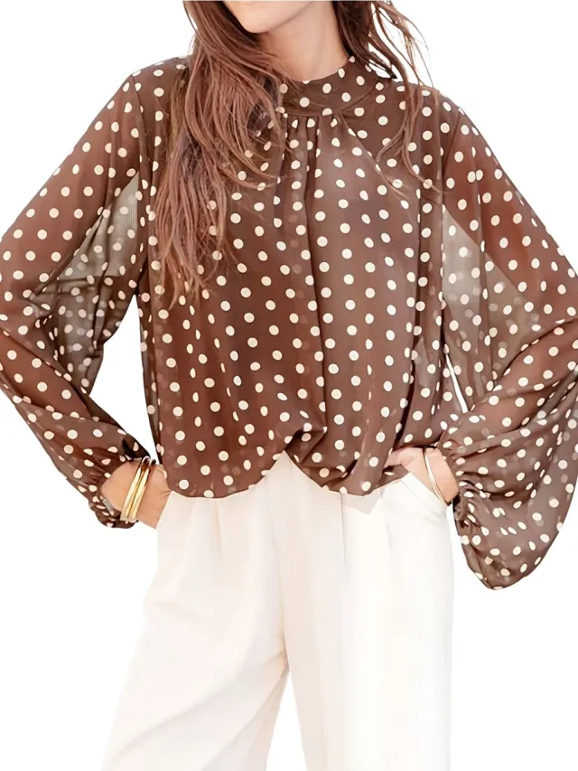 Currero Topje Dames Polkadots - Mouwloze Top - Singlet - Kleding - Shirt - Blouse - Kort - Volwassen - Koffie
