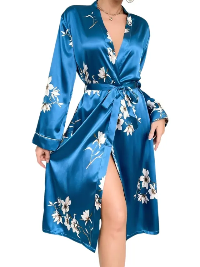 Bovista Badjas Dames - Kimono - Kamerjas - Ochtendjas - Pyama - Blauw