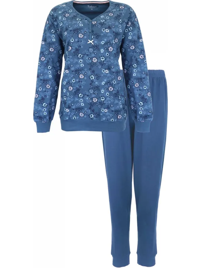 Tenderness Dames Pyjama - Katoen - Polo Sluiting - Blauw