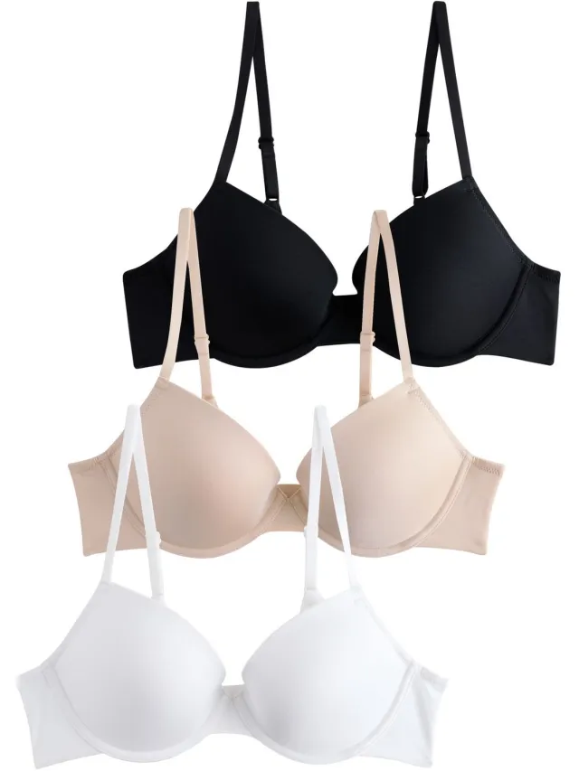 Next Dames - Set van 3 gladmakende A-E Ultimate Comfort push-up T-shirtbeha's - Huidkleur Black/White/Almond Nude