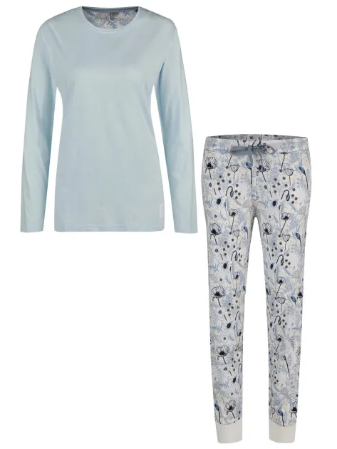 By Louise Dames pyjama set jersey katoen gebloemd Lichtblauw