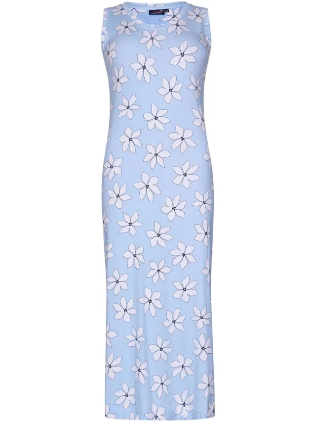 Rebelle Dames Nachthemd Rebelle - Flower - Bio Katoen - Lang blauw