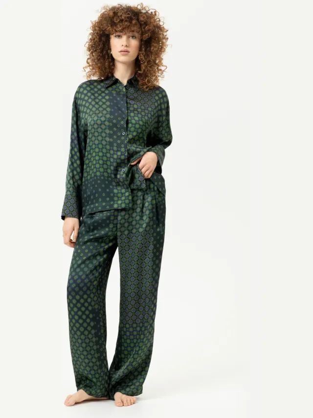 Mey Lange pyjama Serie Greenline Tie Mystic Jade groen
