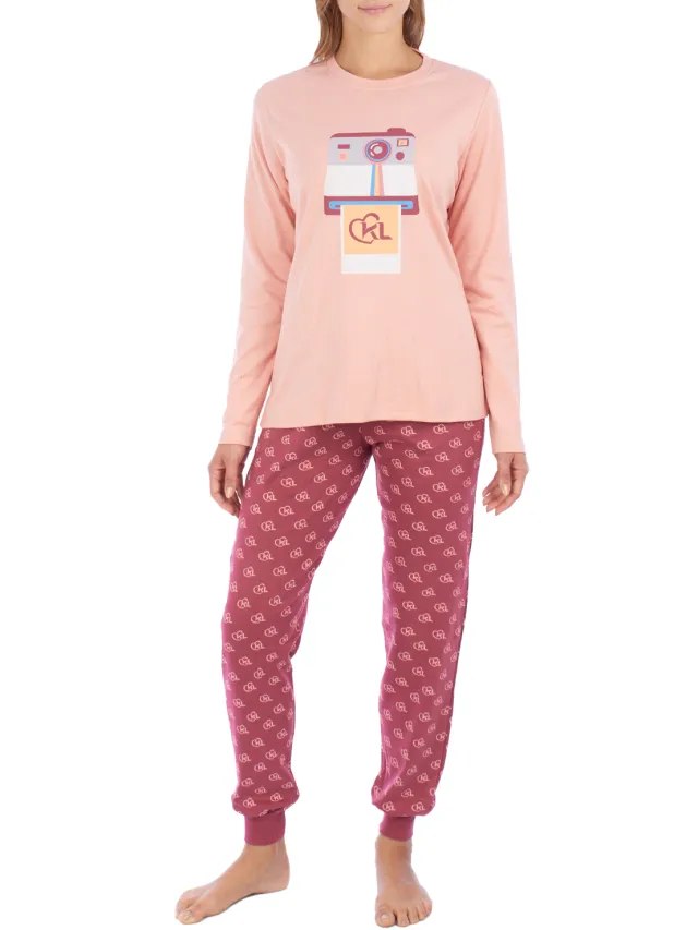 Kisses&Love KLP1 dames winterpyjama met lange mouwen Roze