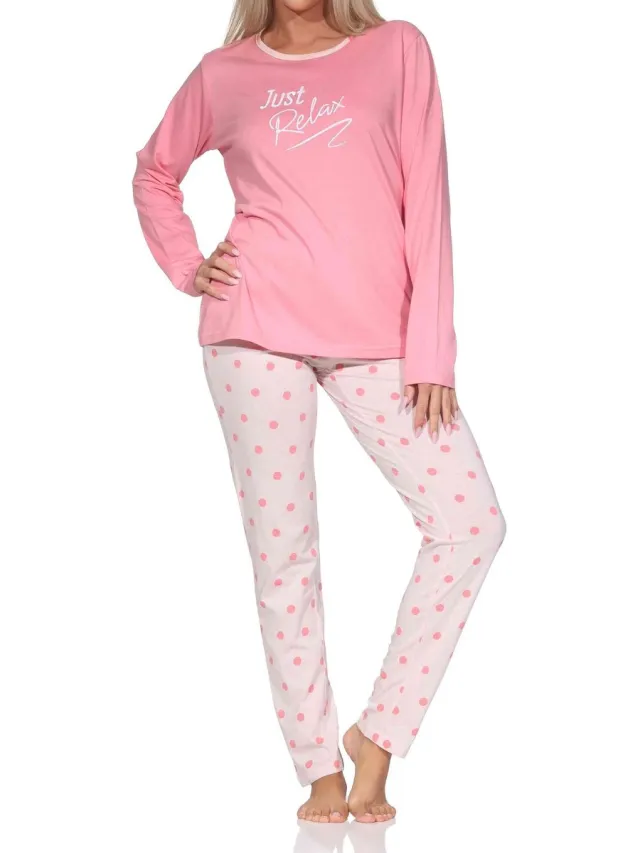 Normann dames pyjama lange mouw in polkadots look pink