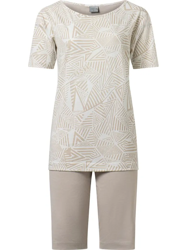 Lunatex dames shortama 124193 met boothals - zomer pyjama - 100% katoen - zand grijs