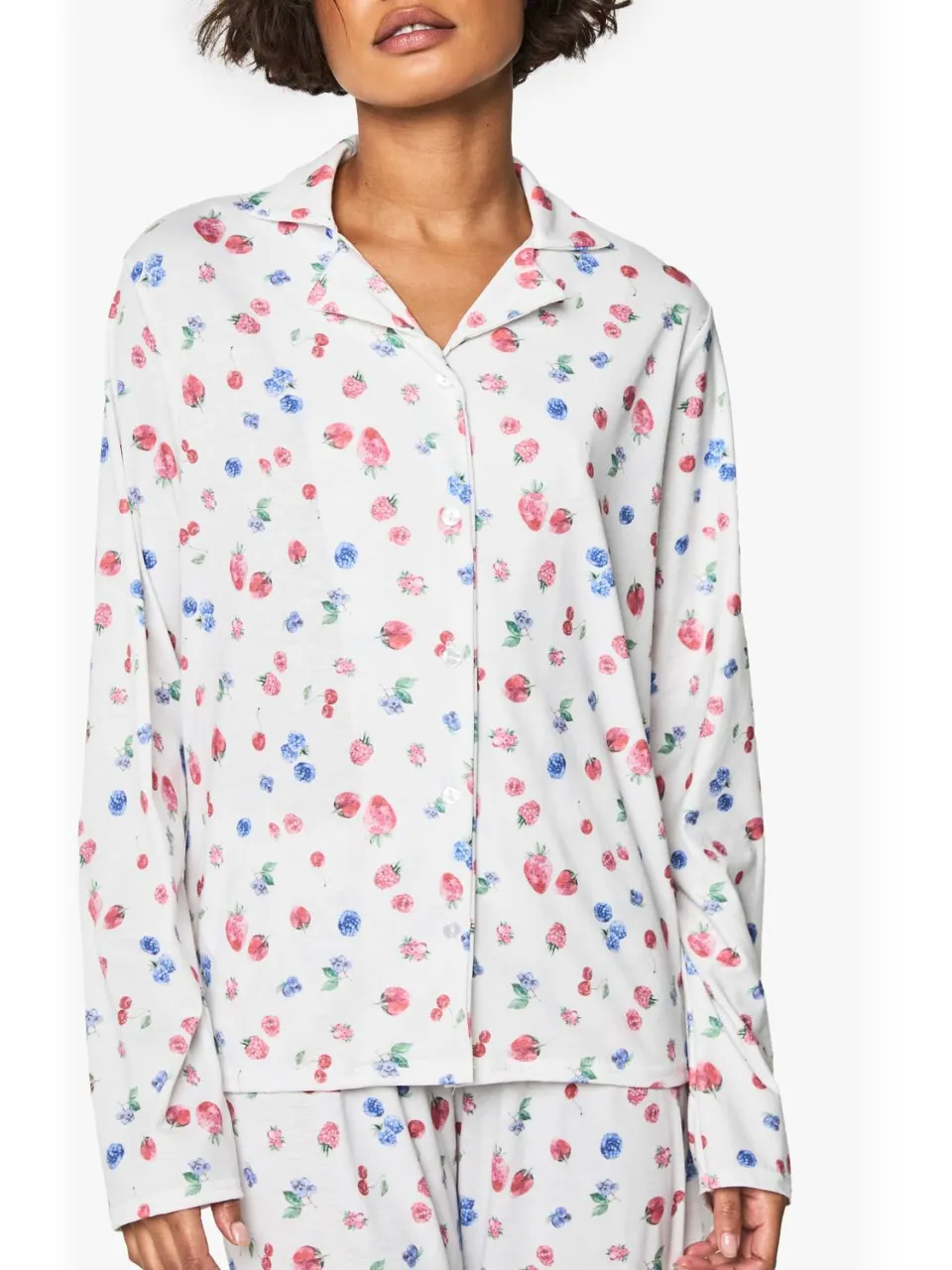 boohoo Dames Hoge Fruitprint Pyjama Set met Lang Mouw Overhemd en Broek voor Lange Personen wit, foto 3
