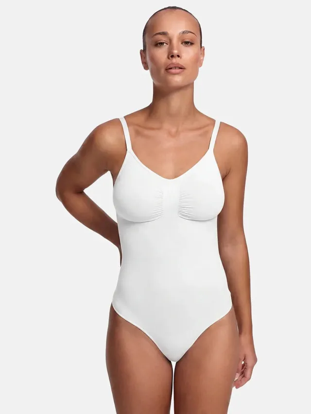 cfab Corrigerende bodysuit met koord - Wit - M - Corrigerende Body - Naadlos - corrigerend ondergoed dames