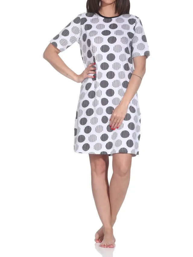 Normann dames nachthemd korte mouw zomers stippen design grote maten schwarz