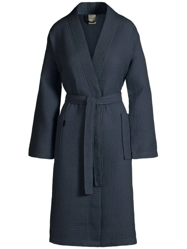 Vandyck unisex badjas Biarritz met wafelstructuur donkerblauw
