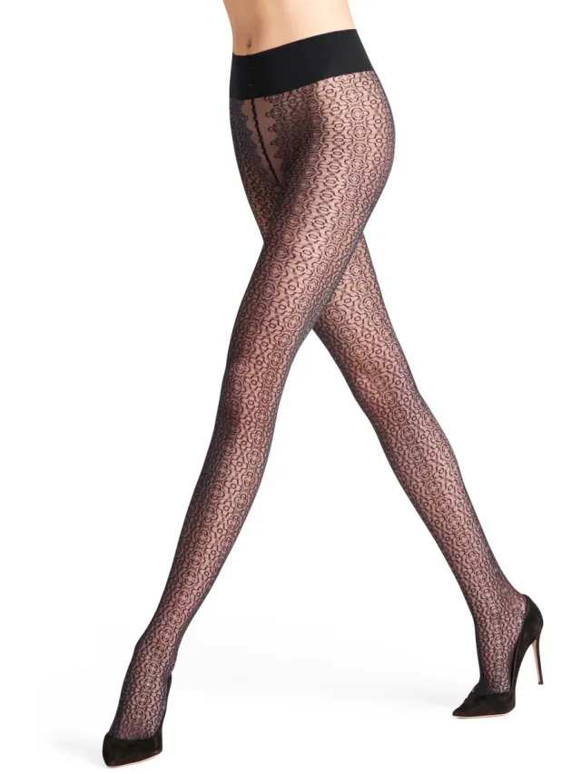 Falke Baroque Gem gedessineerd materiaal 30 DEN panty dames blauw-M zwart 3009