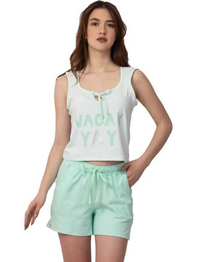 Vanilla Dames shortama - Pyjamasets - Egyptisch katoen - PJ8908 - Mintgroen