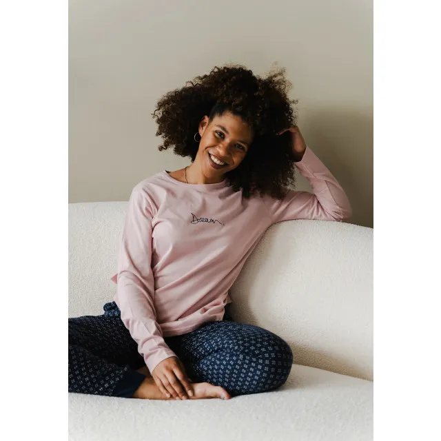 By Louise Essential dames pyjama set lang katoen roze Veelkleurig