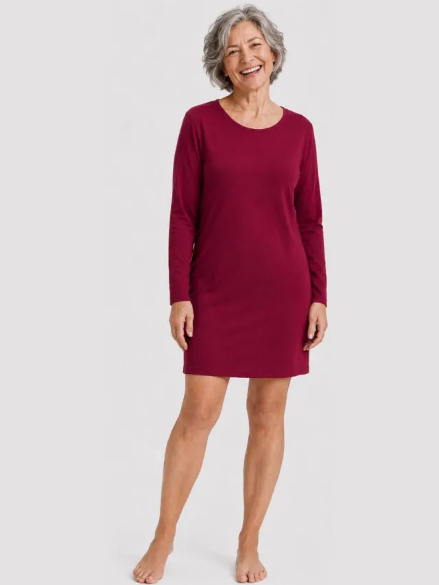 Comfortabel & Zijdezacht Bamboo Basics Nachtjapon lange mouw Nala - Bordeaux