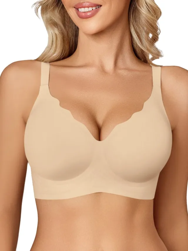 Zyronn Draadloze jelly-bh's voor dames, push-up bralette met volledige dekking, bh zonder beugel, comfortabele naadloze T-shirt-bh voor elke dag（L). naakt-L
