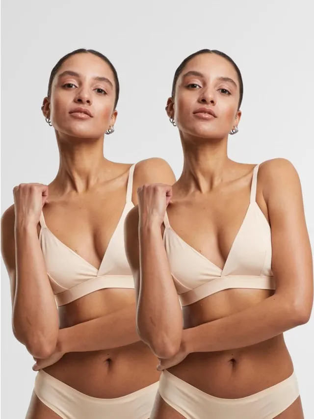 Urban Classics Basic unpadded 2-Pack BH - S - Beige