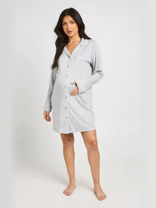 boohoo Dames Zwangerschapsnachthemd Met Biesdetail Grijze Mergel