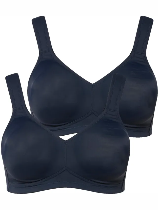 Ulla Popken Dames - Microvezel-beha set van 2 zonder beugel voorgevormde cups - Nachtblauw