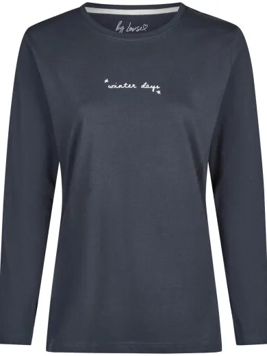 By Louise Dames pyjama set lang katoen donker/wit gestreept Blauw