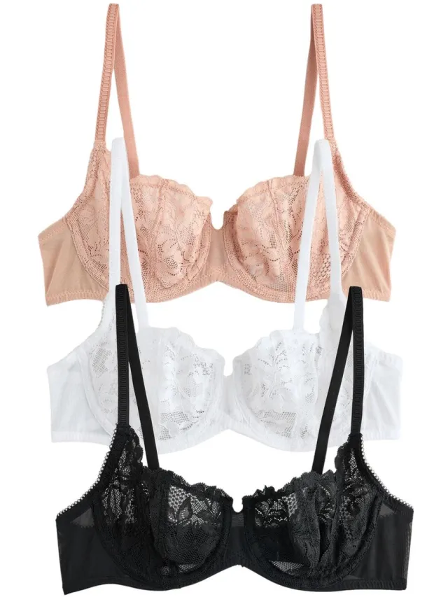 Next Dames - Set van 3 kanten balkonbeha's zonder vulling - Zwart Black/White/Nude