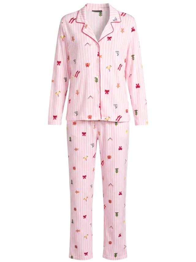 Trendyol TRENDYOLMİLLA Dames 2-pack Roze Kerst- Lang, Regular fit Pyjama- Sets