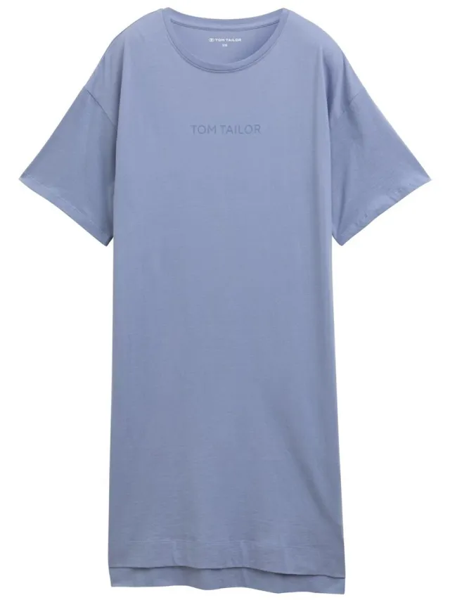 Tom Tailor Nachtjapon met korte mouwen en logo-print - blue-medium-solid