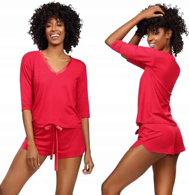 DKaren Comfortabele rode viscose shortama van DKaren - Edith Rood