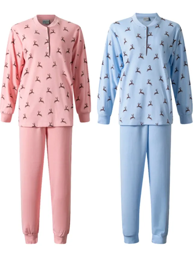 Lunatex 2 warme dames pyjama's 124286 - aangeruwd interlock - blauw en roze 2 Pak