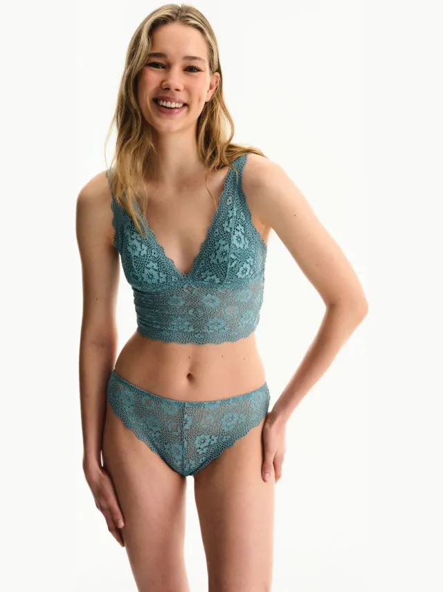Penti O Kant Etnisch Patroon Verwijderbare Gevoerde Bralette Hemelsblauw