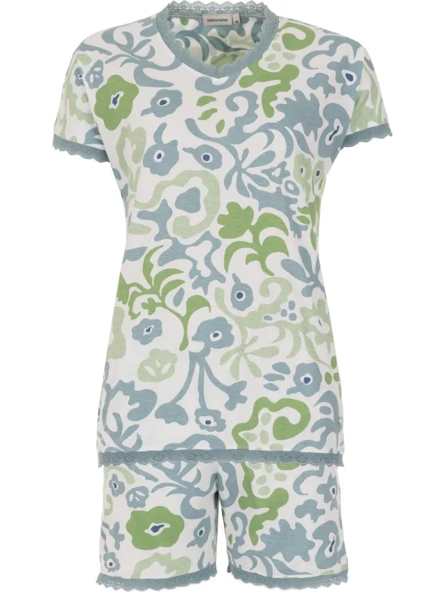 Pastunette Shortama- Stone Blue - Katoen - Wit/Blauw