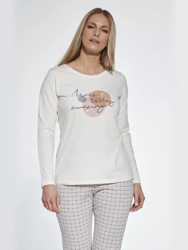 Cornette Katoenen Pyjama Dames Volwassenen Lange Mouw Lange Broek Today 655/362 Wit