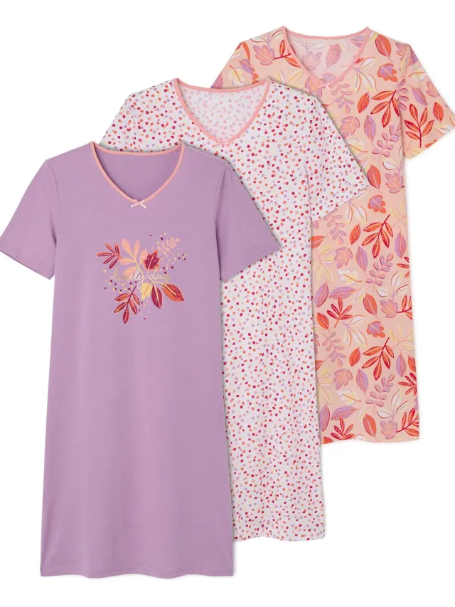Damart Set van 3 nachthemden - Dames - Violet - 46-48 (L)