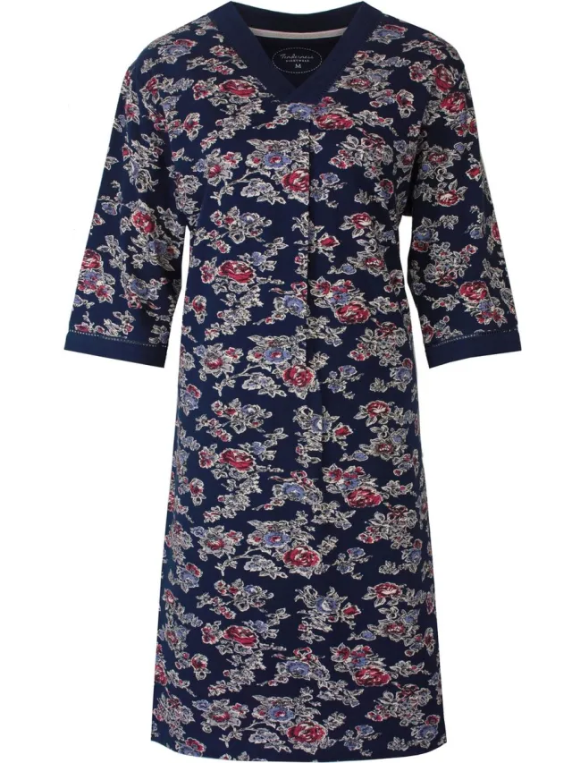 Tenderness Dames Nachthemd - Katoen - 3/4 Mouwen - Blauw