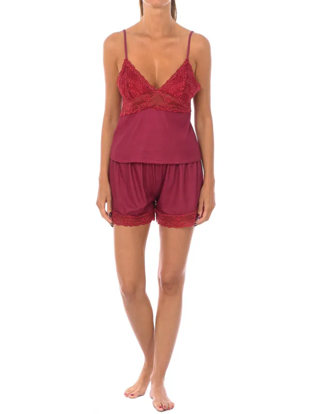 Kisses&Love Damespyjama met V-hals 1203 Donkerrood